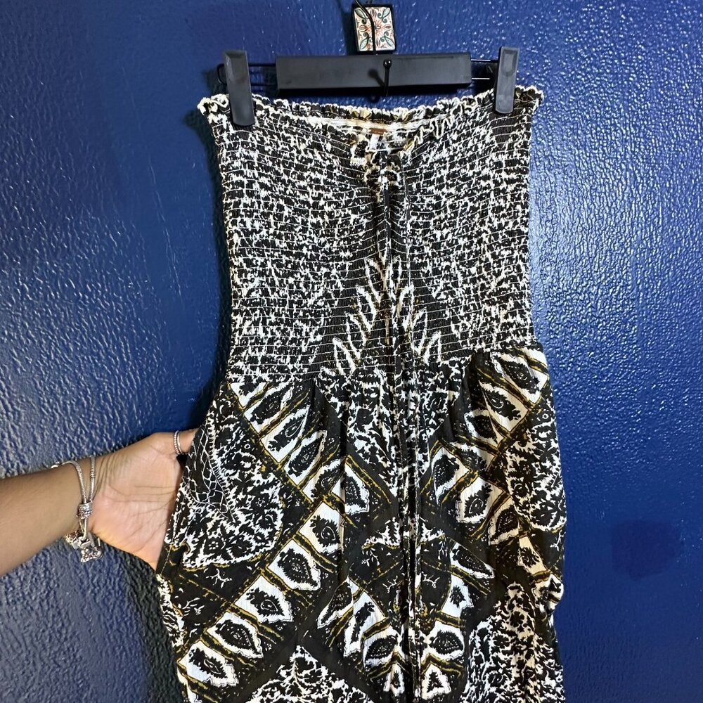 Free People Boho Smocked Strapless Jumpsuit Cropped Balloon LegS Aztec M Casual - Picture 7 of 11